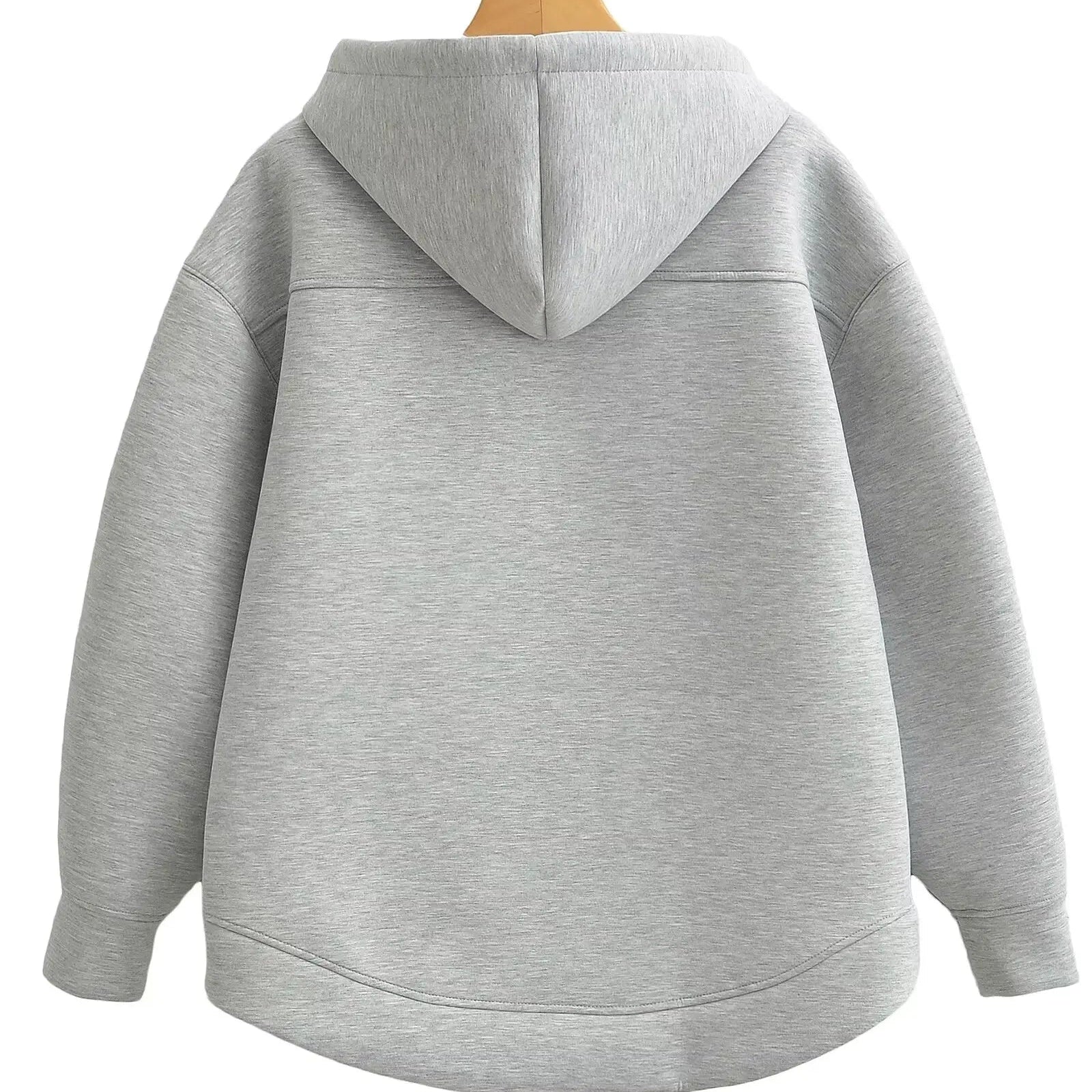 HH Autumn Women Gray Jacket With Hood Long Sleeve Big Pocket Zipper Jacket Coat Woman Loose Casual Outerwear Coat Tops