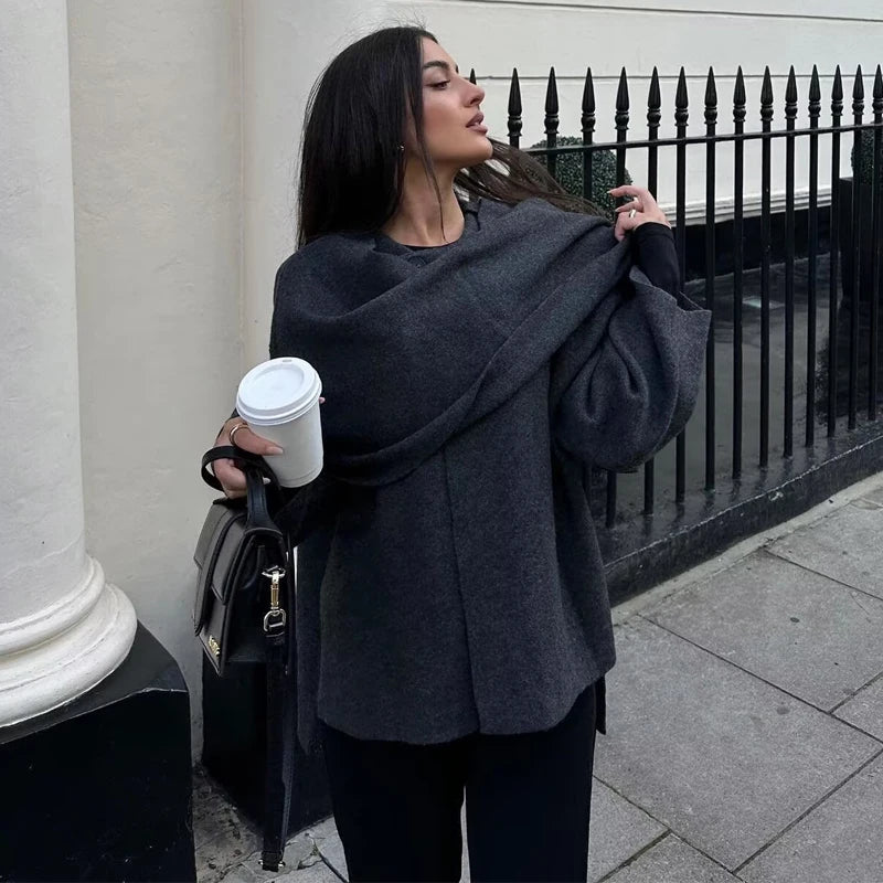 Eloara Asymmetric Scarf Padded Coat