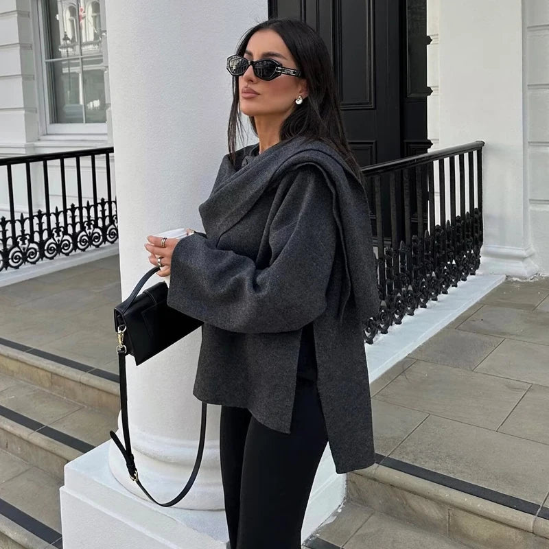 Eloara Asymmetric Scarf Padded Coat